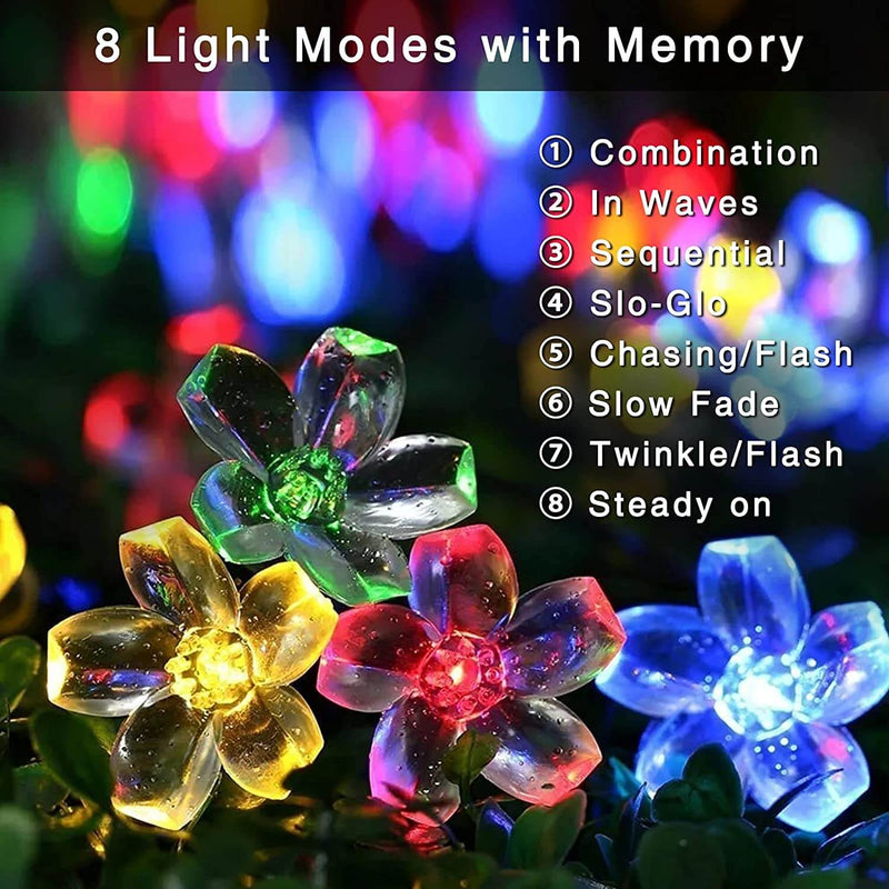 LED Solar Sakura String Lights Waterproof Outdoor Fairy Flower Lights