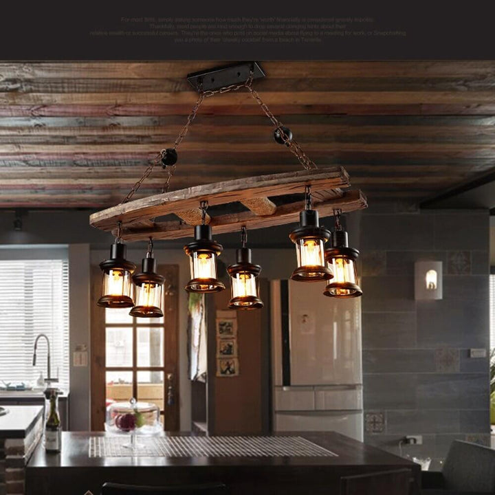 Retro Holz 6-Licht Laternen-Kronleuchter 