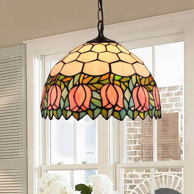 Tiffany Tulip Stained Glass 1-Light Pendant Light