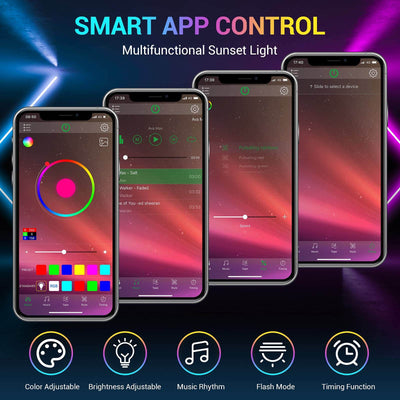 مصباح غروب الشمس APP التحكم في مصباح إسقاط الغروب 16 RGB دوران 180 درجة مصابيح أرضية 