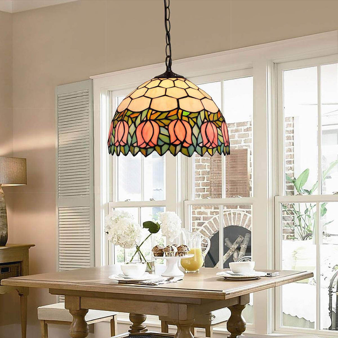 Tiffany Tulip Buntglas-Hängeleuchte mit 1 Leuchte 