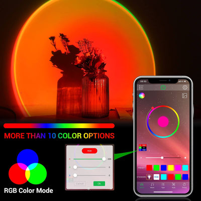 Sonnenuntergangslampe APP-Steuerung Sonnenuntergangsprojektionslampe 16 RGB-Stehlampen mit 180-Grad-Drehung 