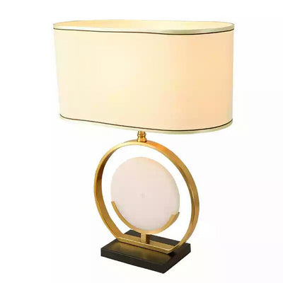 Chinesischer Lampenschirm aus einfachem Stoff mit Marmorsockel, 1-flammige Tischlampe 