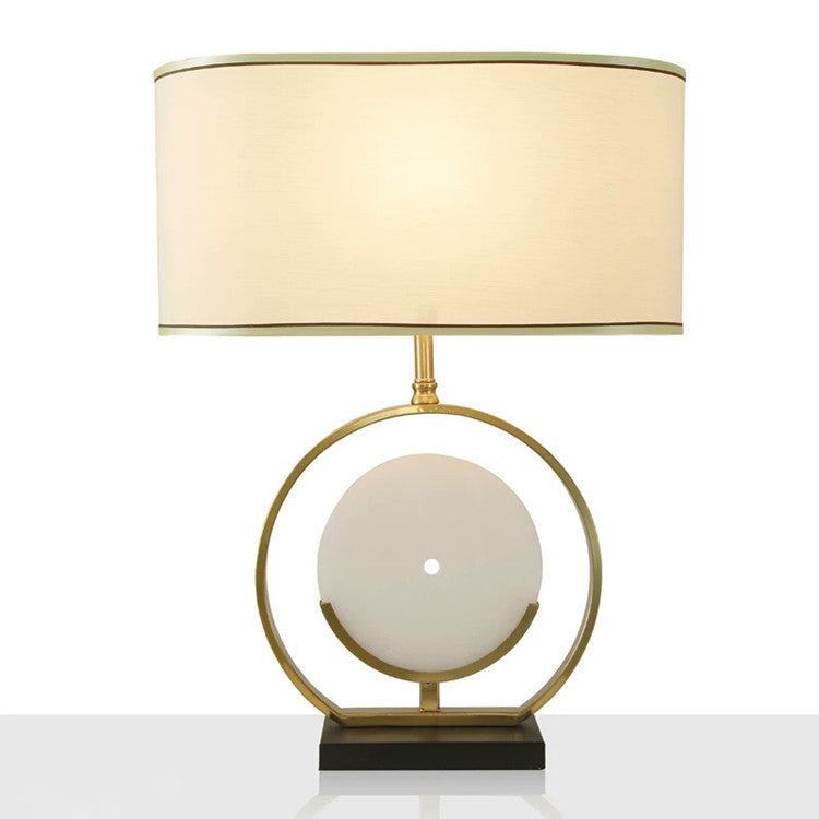 Chinesische einfache Stofflampenschirm Marmor Basis 1-Licht Tischlampe 
