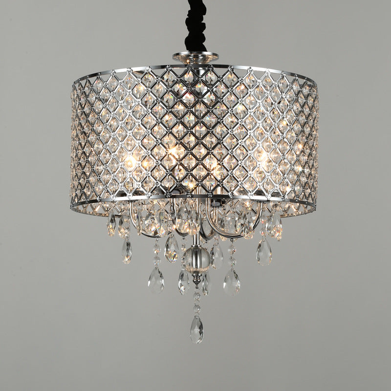 Modern Crystal Fishnet Shaped Round Shade 4-Light Chandelier