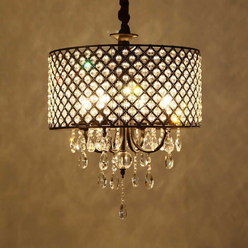 Modern Crystal Fishnet Shaped Round Shade 4-Light Chandelier