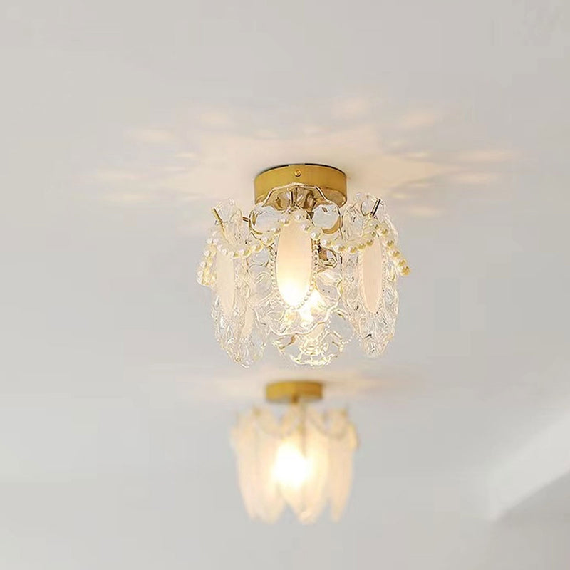 French Light Luxury Petal Pearl Glass 1-Light Flush Mount Ceiling Light