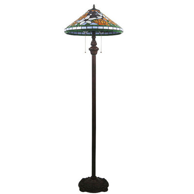 Southeast Asian Style Glass Tiffany 2-Light Standing Floor Lamp