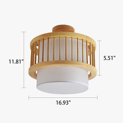 Modern Japanese Solid Wood Cylindrical Drum 2/3 Light Ceiling Light