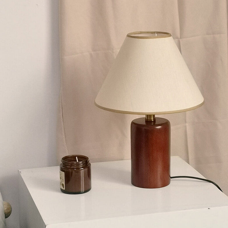 Vintage Pleated Cone Fabric Wooden Column 1-Light Table Lamp