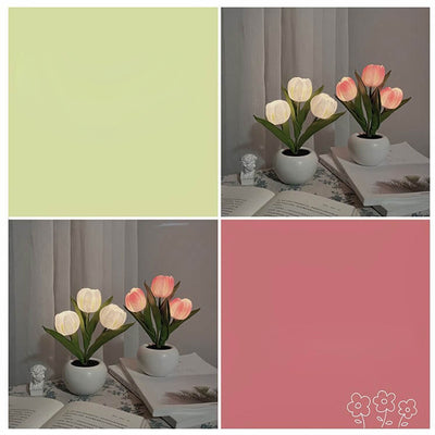 Tulip Night Light Simulated Flower Bouquet Decorative Ambient LED Table Lamp