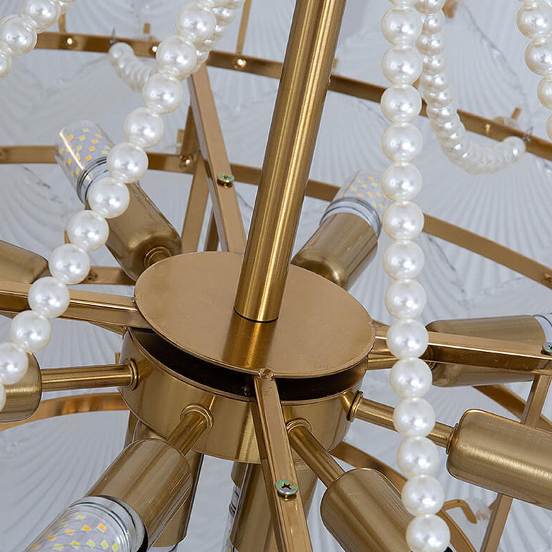 French Light Luxury Seashell Glass Pearl Round 5/6/ 8 Light Chandelier