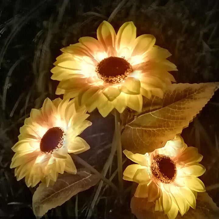 Luz de paisaje para jardín al aire libre con LED de 3 cabezas Solar Sunflower 