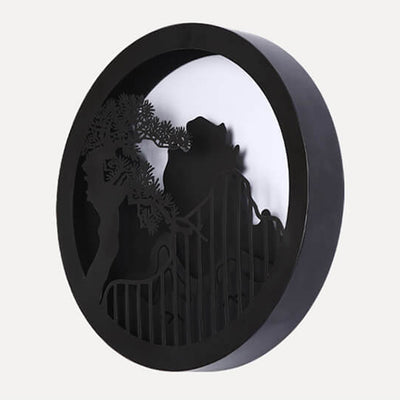Applique murale LED extérieure ronde Zen paysage chinois moderne en pin 