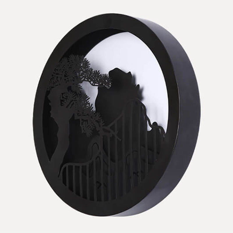 Applique murale LED extérieure ronde Zen paysage chinois moderne en pin 