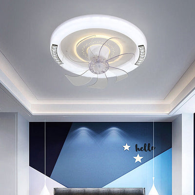 Modern Minimalist Acrylic Round Intelligent LED Flush Mount Ceiling Fan Light