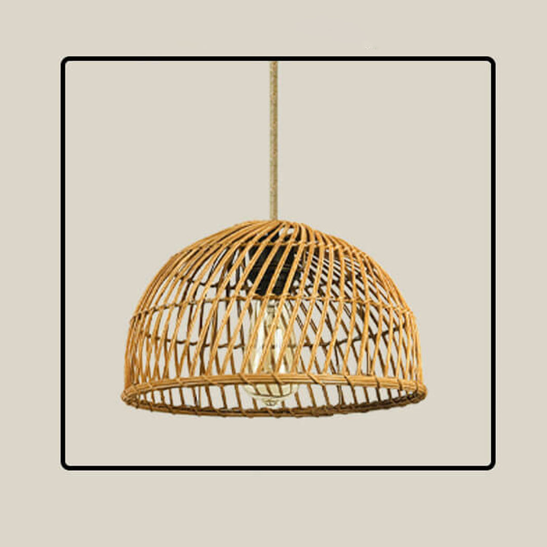 Suspension Luminaire à 1 Lumière en Rotin Vintage Tressé en Dôme 