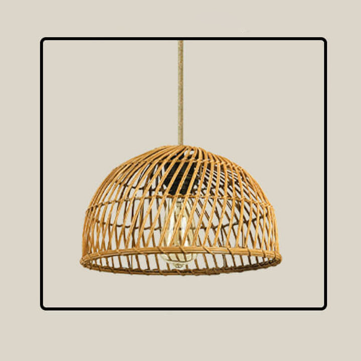 Suspension Luminaire à 1 Lumière en Rotin Vintage Tressé en Dôme 