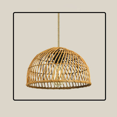 Vintage Rattan Weaving Dome 1-Light Pendant Light