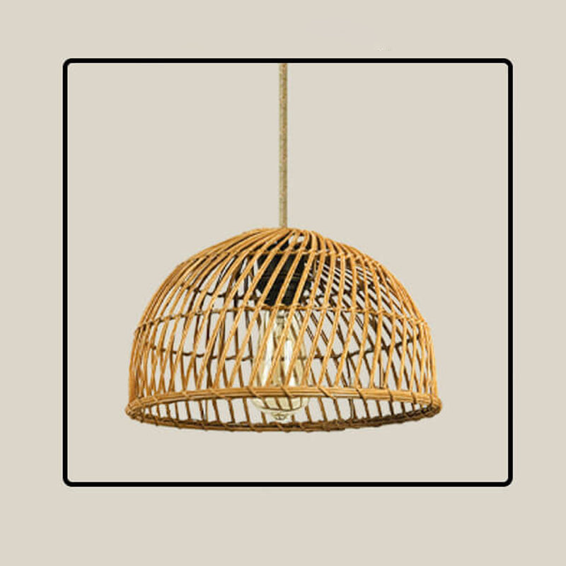 Vintage Rattan Weaving Dome 1-Light Pendant Light