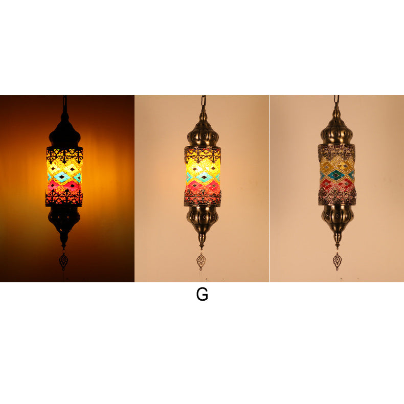 Vintage Southeast Asian Style Iron Glass 1-Light Pendant Light
