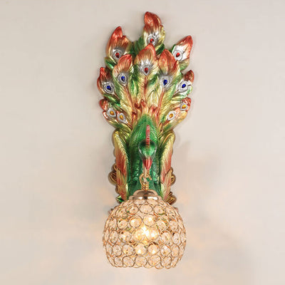 European Creative Peacock Resin Glass Shade 1-Light Wall Sconce Lamp