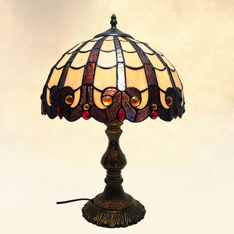 Vintage Tiffany Stained Glass Shade 1-Light Table Lamp