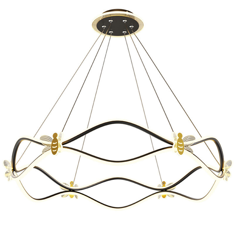 Modern Minimalist Wave Iron 3/4-Light LED Island Light Chandelier