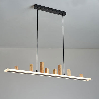 Nordic Minimalist Wooden Block Long Strip Island Light LED Chandelier