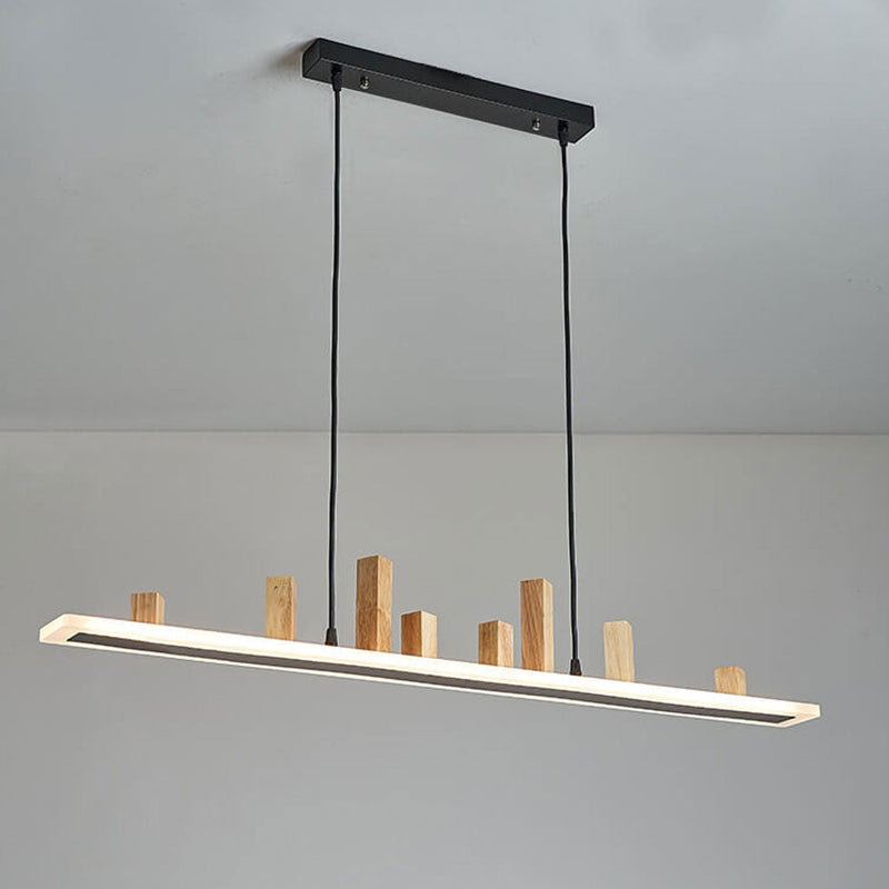 Nordic Minimalist Wooden Block Long Strip Island Light LED Chandelier