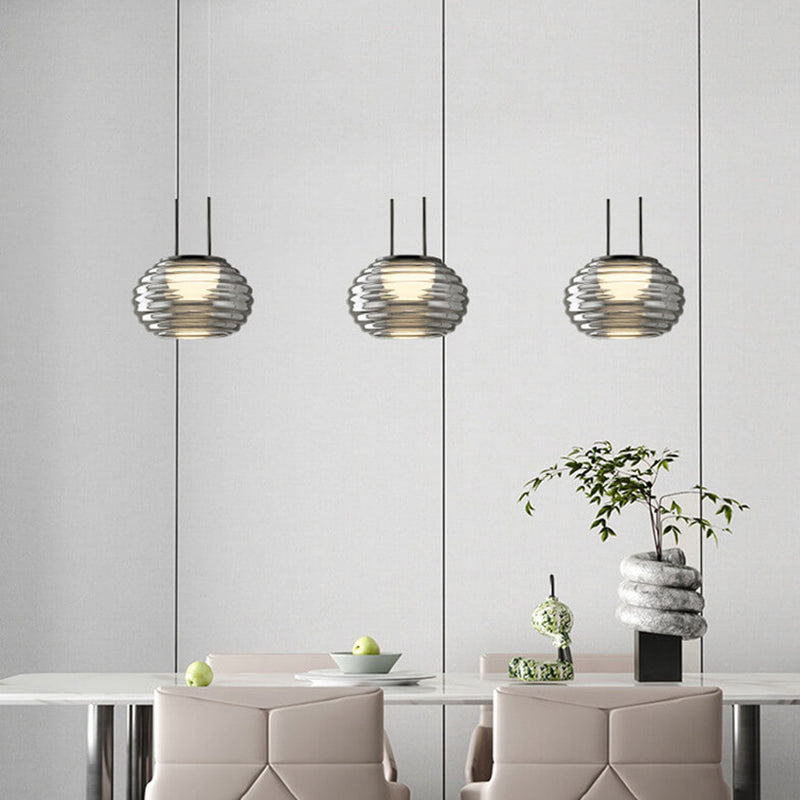 Italian Minimalist Water Ripple  Round Glass Long Bar Island Light 3-Light Chandelier