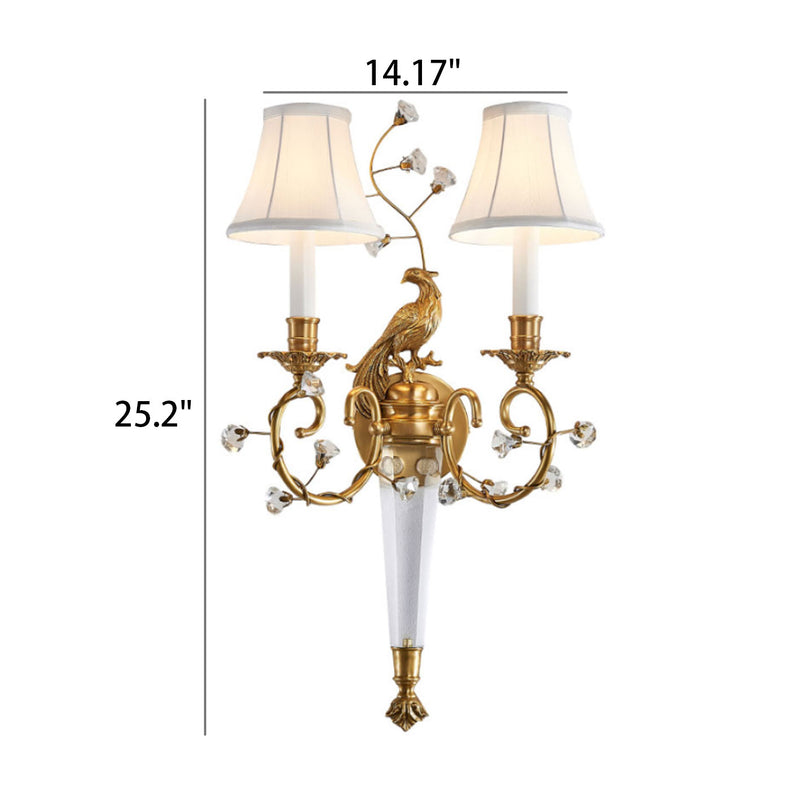 French Retro Full Copper Crystal 2-Light Wall Sconce Lamp