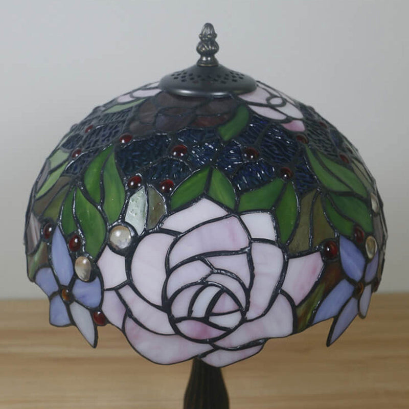 European Vintage Rose Stained Glass 1-Light Table Lamp