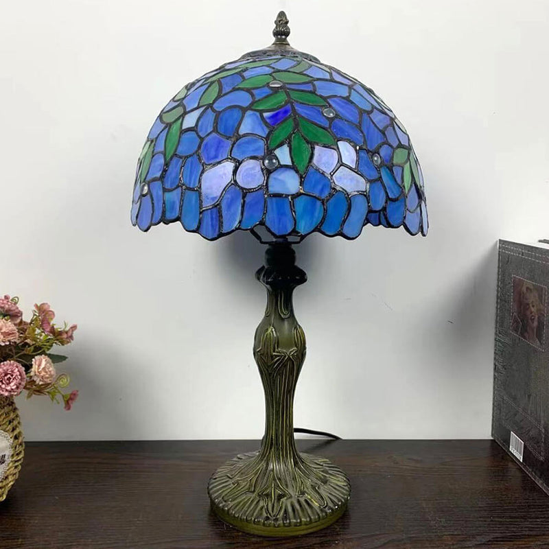 Lampe de table à 1 lumière en verre teinté en alliage Tiffany 