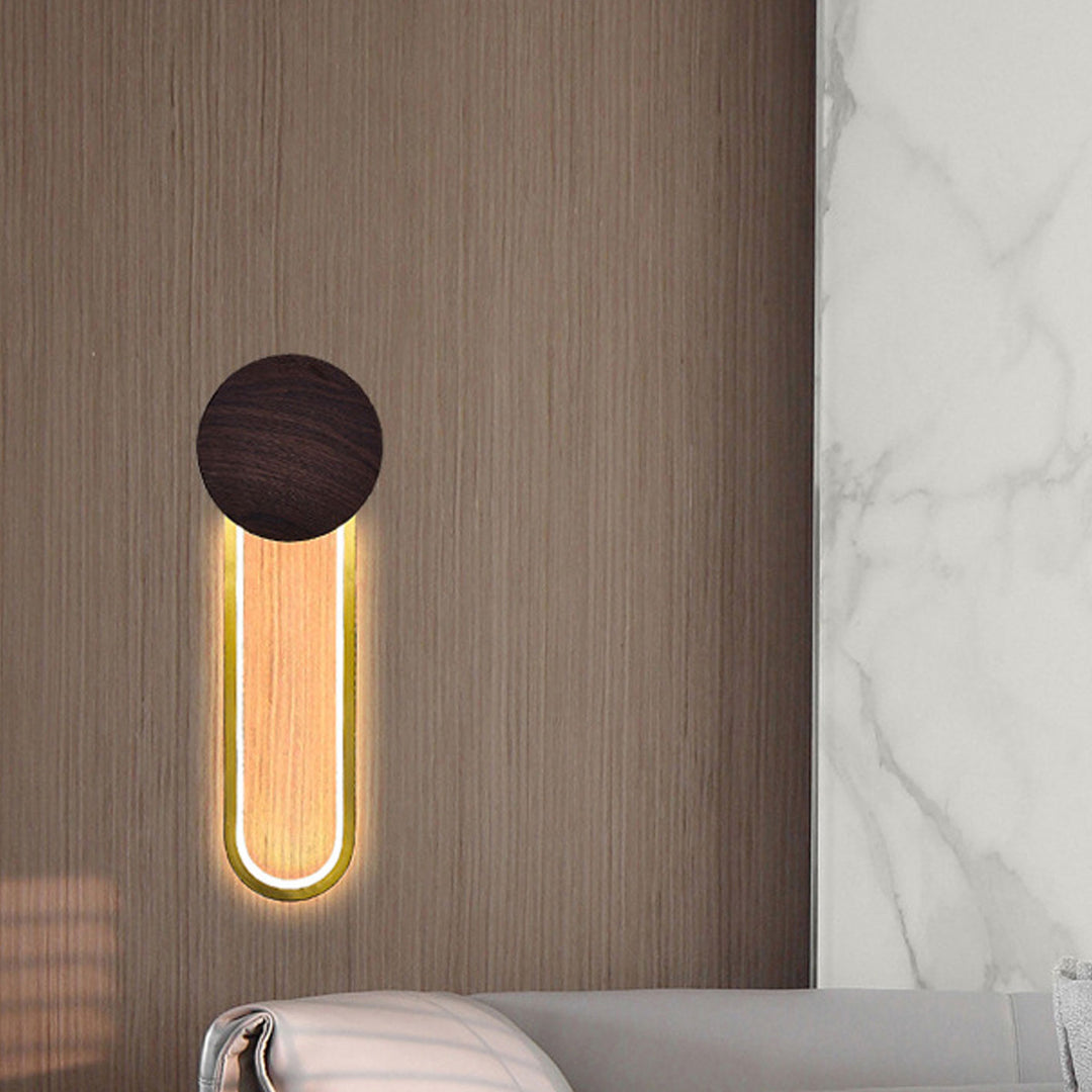 Lámpara de pared LED de hierro forjado redonda de grano de madera minimalista moderna 