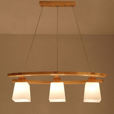 Nordic Minimalist Solid Wood Glass Island Light 3-Light Chandelier