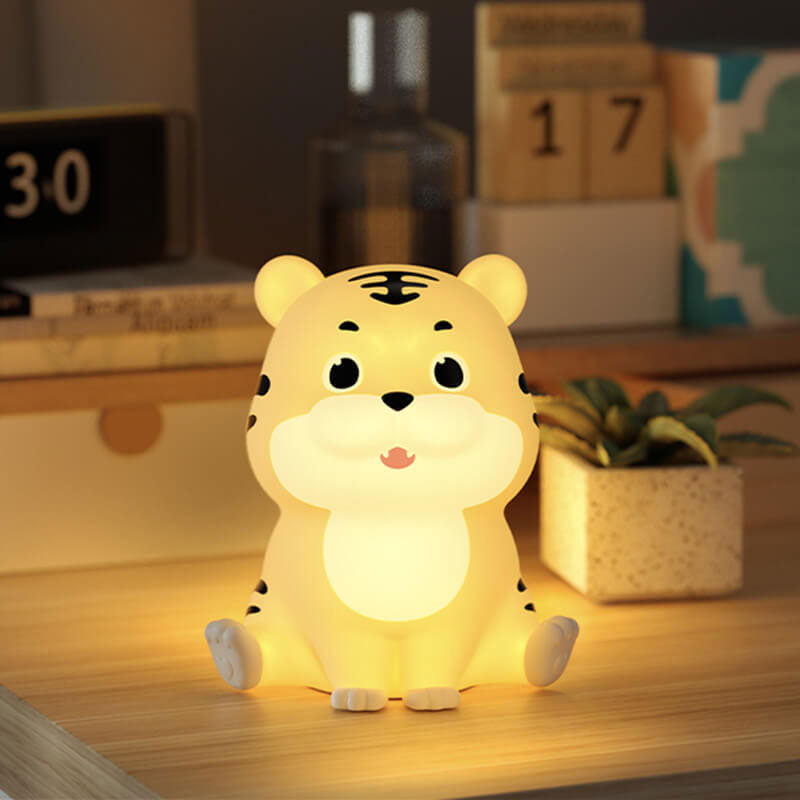 Lampe de table LED en forme de tigre en silicone, dessin animé mignon et enfantin 
