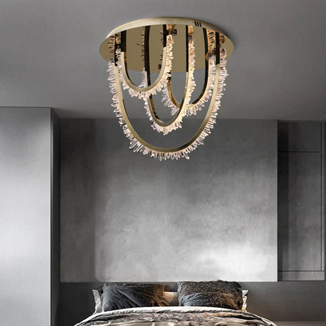 European Light Luxus Edelstahl Kristall LED Unterputz Deckenleuchte