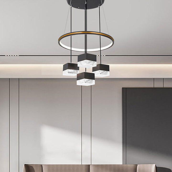 Lustre LED Carré en Aluminium et Fer Forgé Minimaliste Moderne 