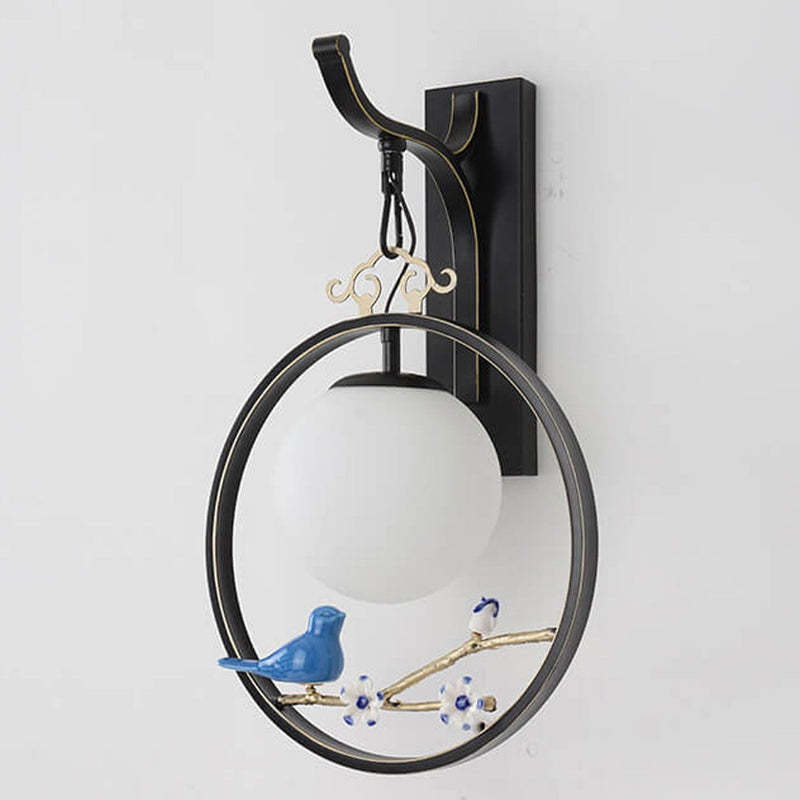 Applique murale 1-lumière avec boule en verre ronde chinoise moderne et branche d&