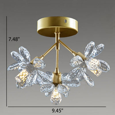 Modern Light Luxury Crystal Flower Design 3-Light Semi-Flush Mount Light