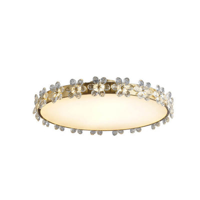 Modern Luxury Round Crystal Floral Edge LED Flush Mount Ceiling Light