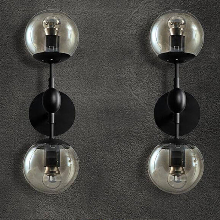 Nordic Minimalist Retro Glass Wrought Iron 2-Light Wall Sconce Lamp