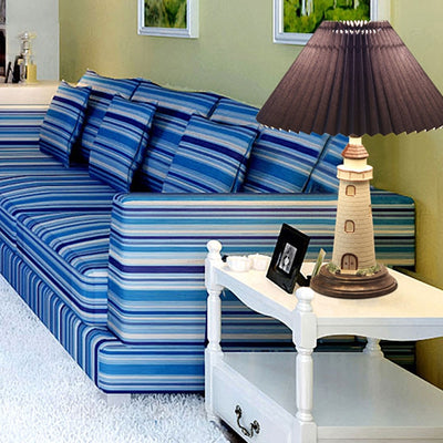 Creative Mediterranean Pleated Lampshade Lighthouse Base 1-Light Table Lamp
