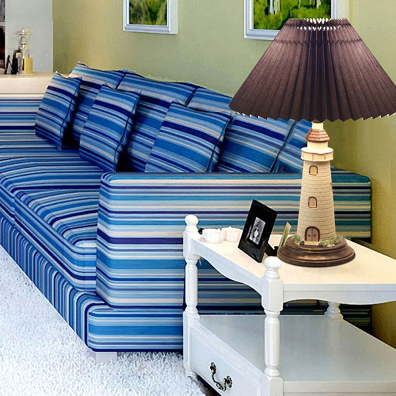 Creative Mediterranean Pleated Lampshade Lighthouse Base 1-Light Table Lamp