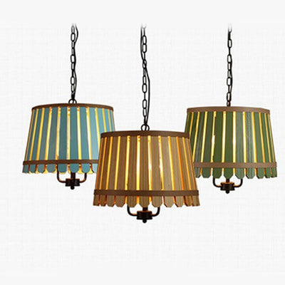 Modern Colored Wooden Barrel Dome 3 Light Chandelier