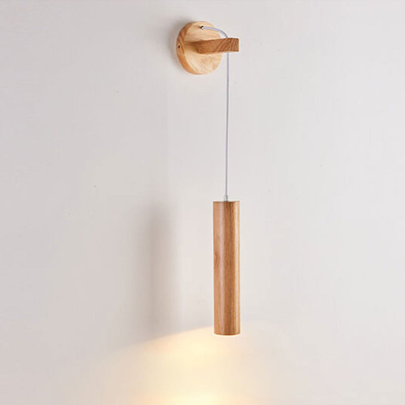 Nordic Minimalist Solid Wood Cylinder Column LED Wall Sconce Lamp