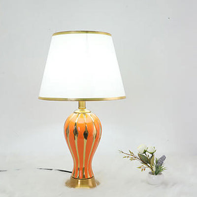 Modern Vintage Fabric Shade Ceramic Oval Base 1-Light Table Lamp