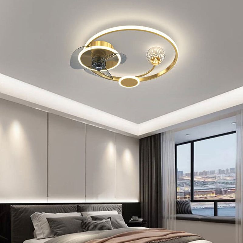 تصميم كرة دائرية إبداعية حديثة مروحة سقف بإضاءة LED 