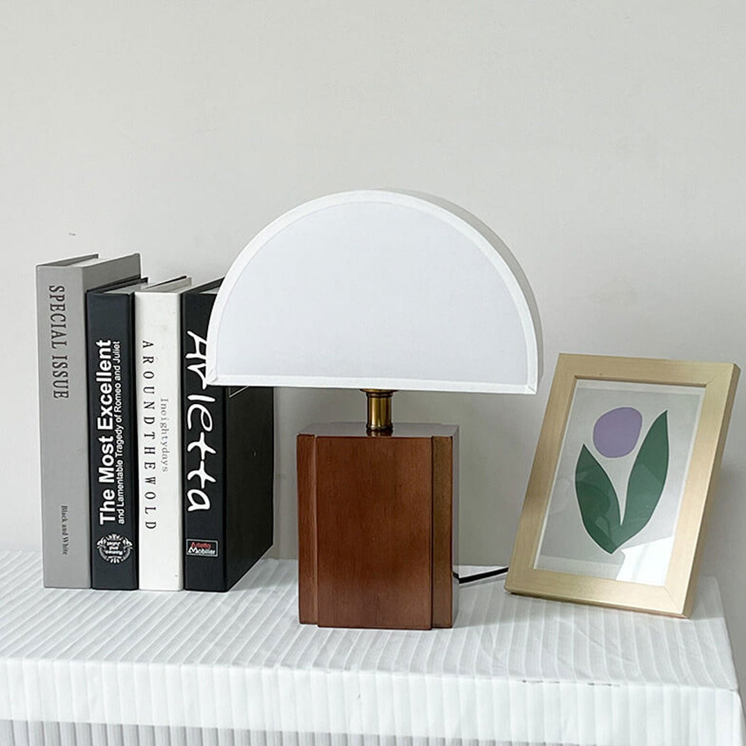 Vintage Halbkreis Stoff Holzsockel 1-Licht Tischlampe 